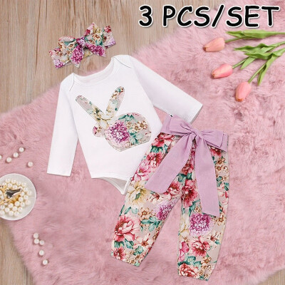 

Willstar 3 Pcs Set Girls Rabbit Long Sleeve Floral Trousers Turban Infant Girl Rabbit 3pcs Set 3 Pcs Baby Bunny