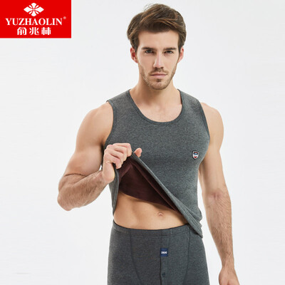 

Yu Zhaolin YUZHAOLIN warm vest mens plus velvet thick elastic round neck color spinning thermal underwear single shirt middle-aged mens vest mens dark gray