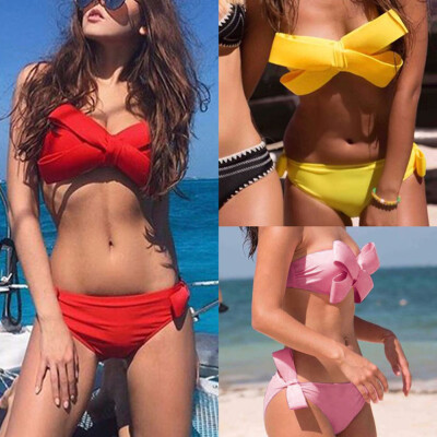 

Sexy Women Bow Bikini Set Push Up Swimwear Bandeau Bathing Suit Tie Back Beach Two Piece Set