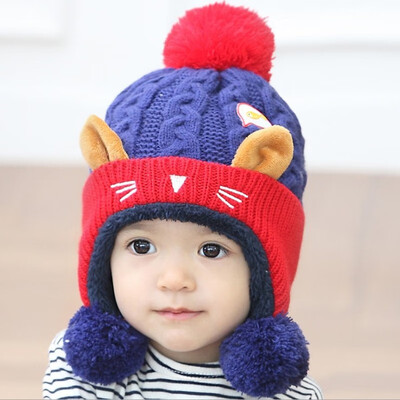 

Childrens winter cap kitten plus fluffy ear protection wool cap 5-24 months baby warm knit cap