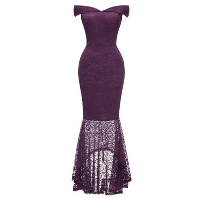 

2019 New Womens Sexy Boat Neck Lace Mermaid Evening Dress Long Slim Party Dress
