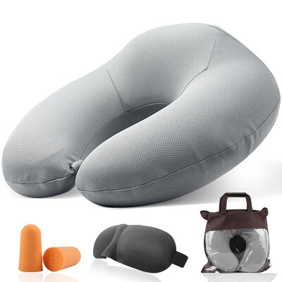 

Chic memory cotton U-shaped pillow neck pillow portable nursing cervical nap by pillow travel Sambo with eye mask earplugs gray