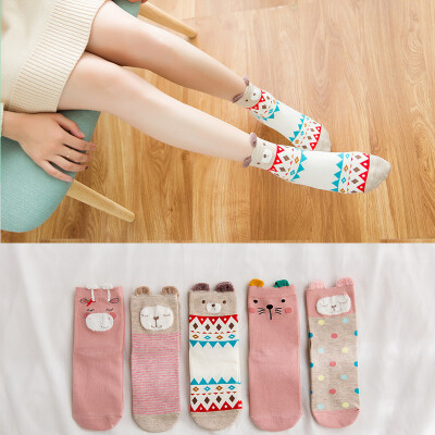 

Ladies cartoon socks cotton Japanese cute animal pattern in stockings 5 pairs