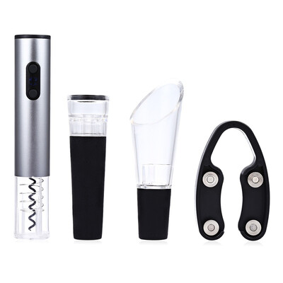 

4pcs Electric Wine Opener Cordless Corkscrew with Removable Foil Cutter Vacuum Stopper Pourer