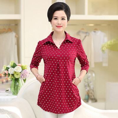 

Yu Zhaolin 2019 new middle-aged womens loose large size shirt mother dress spring&autumn long-sleeved shirt YWMM191346 red dot XL