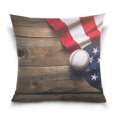 

ALAZA Throw Pillow Cover 16 X 16 inch Christmas Gift Cushion Cover with Baseball With American Flag Printed Pillowcase