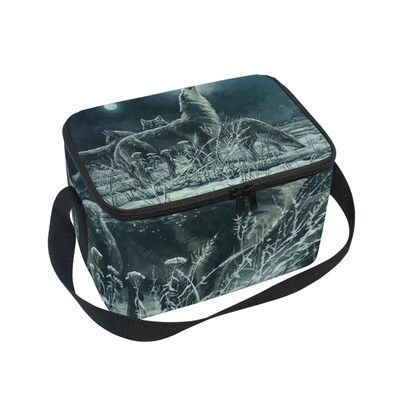 

ALAZA Lunch Box Insulated Lunch Bag Large Cooler Night Wolves Tote Bag