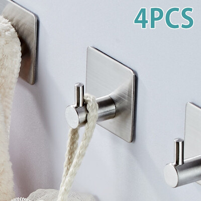 

4PCS Waterproof Strong Adhesive Hooks for Bathroom with Sticker Stainless Steel Wall Sticker Wall Door Clothes Coat Hat Hanger