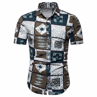 

2019 Mens National wind broken flower shirt foreign trade large code casual repair mens short-sleeved shirt TC34