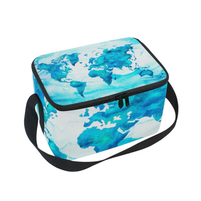 

ALAZA Lunch Box Insulated World Map Blue Lunch Bag Large Cooler Tote Bag for Men Women