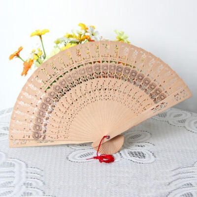 

Summer Folding Bamboo Original Wooden Carved Hand Fan Wedding Bridal Party