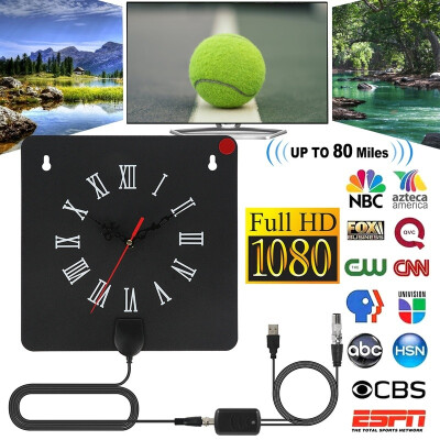 

80 Miles Indoor Digital TV Antenna Alarm Clock Style with Signal Booster Receive Free Towers Broadcast HDTV Antenna