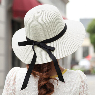 

New Elegant Women Straw Sun Hat Bowknot Wide Large Brim Foldable Casual Summer Holiday Cap