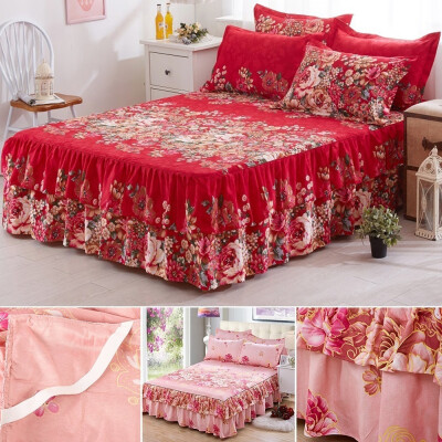 

Flower Pattern Pink Brushed Microfiber Ruffled Bed Skir Twin Size