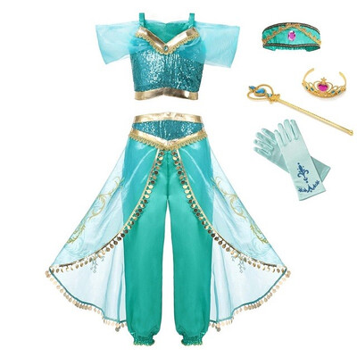 

MUABABY Arabian Fancy Dress up for Girls Sleeveless Sequined Jasmine Cosplay Princess Costume Kids Halloween 2 Pcs Set Clothes