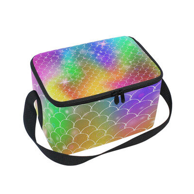 

ALAZA Lunch Box Insulated Lunch Bag Large Cooler Mermaid With Kawaii Rainbow Tote Bag