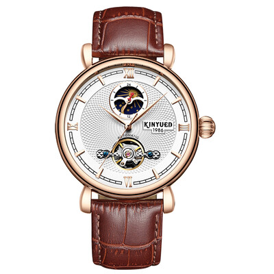 

KINYUED J031 Business Men Automatic Mechanical Watch Time Moon Phse Display Fashion Casual Leather Strap Male Wristwatch Relogio