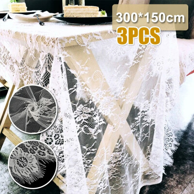 

3pcs1pc Boho Wedding Table Decoration 150X300CM Floral Pattern White Lace Tablecloth Table Runner Rustic Wedding Party Supplies