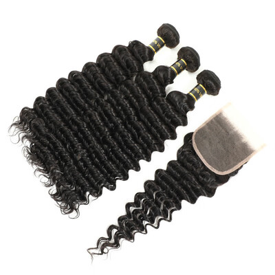 

Amazing Star Crochet Lace Closure with Bundles Deep Wave Bundles with Closure Brazilian Virgin Hair Deep Wave with Closure