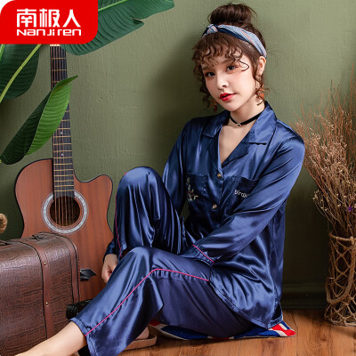 

Antarctic pajamas women ice silk spring&autumn simulation silk long sleeves can be worn outside the summer Korean youth