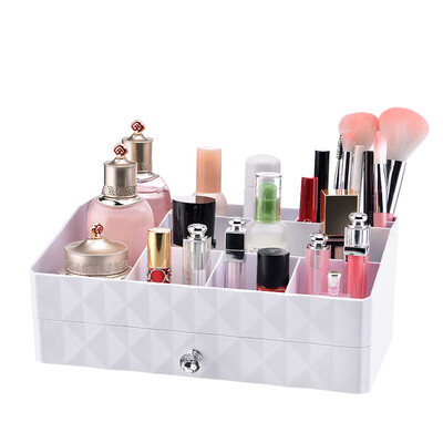 

Plastic Makeup Organizer Jewelry&Cosmetic Storage Box Brushes Lipsticks Holder with 1 Drawer & 10 Compartments