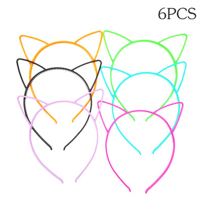 

6pcs Assorted Colors Cat Ears Headbands Plastic Hairbands Hair Hoop Cute Hair Accessories Headwear for Women Girls