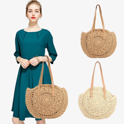 

Woven Rattan Bag Round Straw Shoulder Bag Beach Handbags Women Hollow Handmade Messenger Crossbody Bags