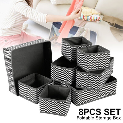 

8PCS Fabric Dresser Drawer Dividers Wardrobe Closet Organiser Foldable Storage Box for Socks Underwear Bras Ties Toys