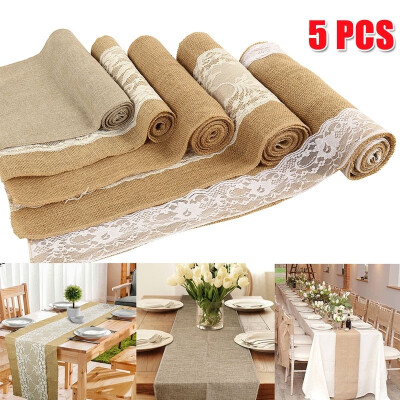 

5 Pcs Retro Linen Lace Table Runner Set Retro Flax Material Table Flag Set