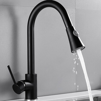 

Willstar Kitchen Sink Mixer Taps Pull Out Sprayer Single Lever Swivel Spout Cold Hot Water Mixer Taps Brass Faucet Black