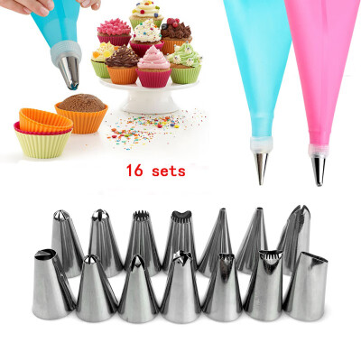 

16Pcs Pastry Nozzles&Coupler Stainless Steel Rose Cream Bakeware Cake Decorating Tool