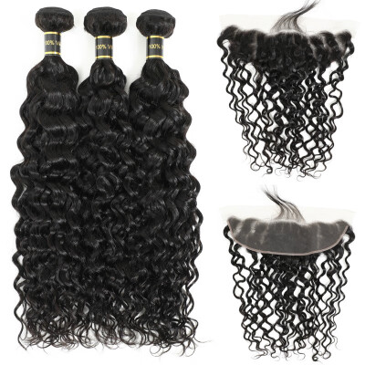 

Amazing Star Water Wave Brazilian Virgin Hair Bundles with Frontal Wet&Wavy Human Hair with Crochet Frontal Closure