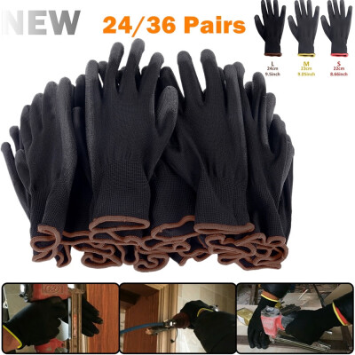 

122436 Pairs Safety Nylon PU Anti Static Work Protective Gloves Gardening Builders Garden Outdoor SML