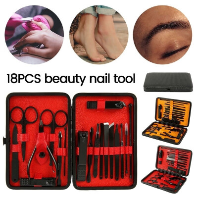 

18Pcsset Nail Tool Kit Nail Clipper Cutter Beauty Stainless Steel Trimmer Ear Pick Manicure Pedicure Scissor Tweezer Grooming Kit