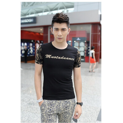 

2018 summer mens short-sleeved T-shirt Korean version of the trend half-sleeved round neck repair body shirt bottoming shirt clothes men