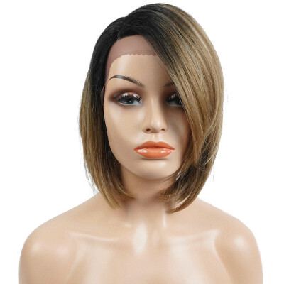 

StrongBeauty Bob Lace Front Wig with  Part Lace Wig Ombre Blonde Black Root Hand tied Invisible Synthetic Straight Wigs