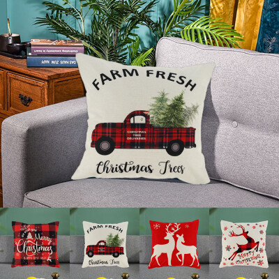 

Willstar 4Pcs Christmas Decoration Pillow Covers Linen Plaid Truck Reindeer Bed Sofa Cushion Cover Xmas Home Decoration