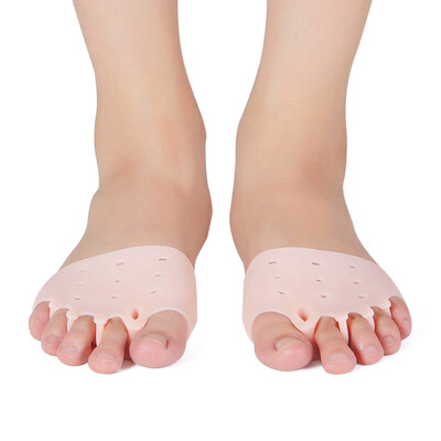 

1 Pair Magic Silicone Gel Open-toed Toe Pads Foot Care Tool Massaging Metatarsal Pain Relief Five Holes Hallux Valgus Straightener