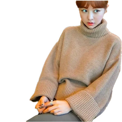 

2018 autumn&winter new Korean high neck knit womens short style retro style jumper loose large size sweater