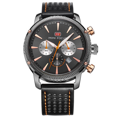 

BOFUTE Male Watches Business Watch Fashion Three Eyes Six Needles Calendar Waterproof Genuine Leather Watchband 0010G