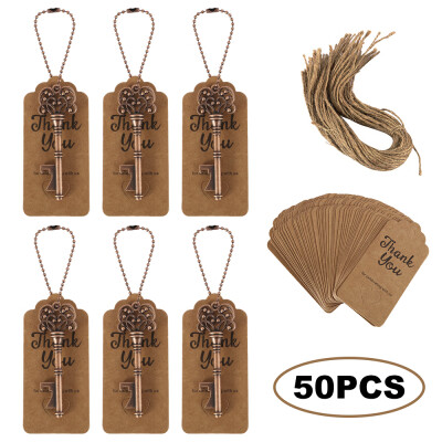 

50Pcs Metal Key Beer Bottle Opener with Paperboard Tag Card Favors Vintage Kitchen Accessories