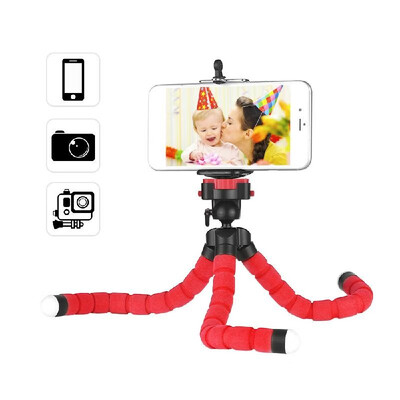 

Mini Flexible Sponge Octopus Tripod Stand Holder with Smartphone Clip 14 Inch Screw 360° Rotating Ballhead for iPhone Huawei Sams