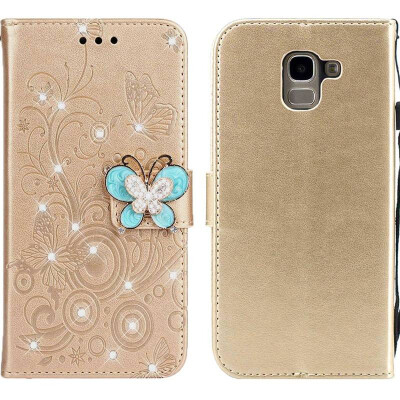 

MOONCASE Samsung Galaxy J6 Butterfly Rhinestone Embossed Leather Case - Gold