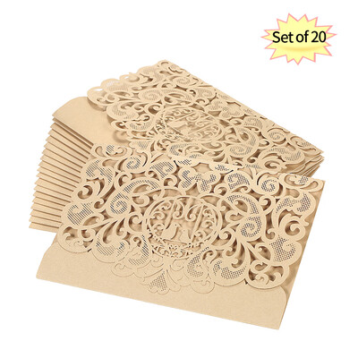 

20pcsset Wedding Invitation Card Cover Pearl Paper Laser Cut Birds Pattern Invitation Cards Wedding Anniversary Supplies--Gold