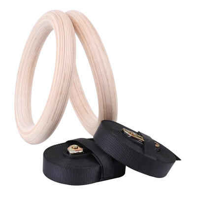 

Portable Wooden Gymnastics Rings with Straps Buckles