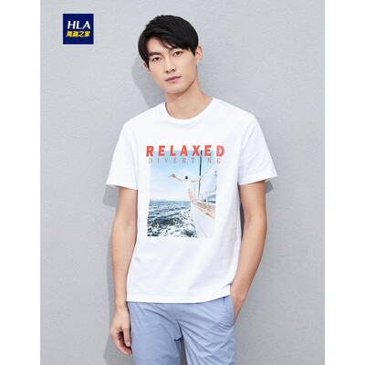 

HLA Haishu House Short Sleeve T-Shirt Male 2019 Summer New Scenery Character Printing Comfort Round Neck Short T Mens HNTBJ2R246A Beige Pattern Q6185100A54