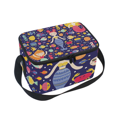 

ALAZA Insulated Lunch Box Flat Mermaid Pattern Lunch Bag for Men Women Portable Tote Bag Cooler Bag