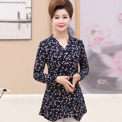 

Yu Zhaolin 2019 new middle-aged womens large size shirt bottoming shirt mother loaded loose long-sleeved T-shirt YWMM191368 Pink flower XL