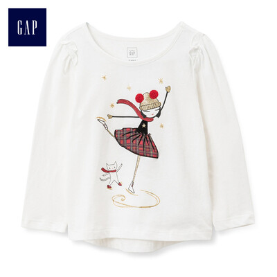 

GAP flagship store female&young comfortable cotton winter pattern ruffled T-shirt 124333 childlike colorful 3YRS