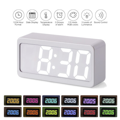 

USBBattery Powered Digital RGB LED Alarm Clock TimeTemperatureDate Display 115-Color Changing 3-Level Brightness Sound Control